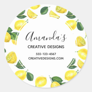 Sticker Rond Citrons jaunes Aquarelle Fruit Motif