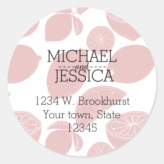 Sticker Rond Citrons roses Nom et adresse personnalisés (Devant)