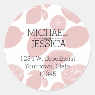 Sticker Rond Citrons roses Nom et adresse personnalisés
