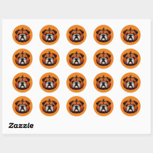 Sticker Rond Citrouille anglais Bulldog - Chien d'Halloween