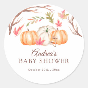Sticker Rond Citrouille aquarelle automne Shower bébé automna
