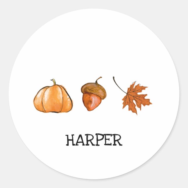 Sticker Rond Citrouille aquarelle, feuille et chute de maïs (Devant)