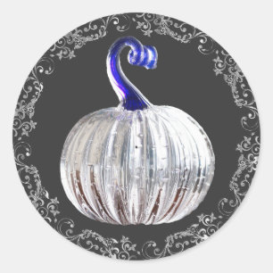 Sticker Rond Citrouille argent verre bleu automne élégant