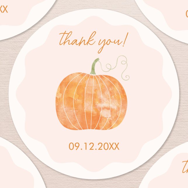 Sticker Rond Citrouille Automne Automne Merci Date (Pumpkin autumn fall thank you sticker with custom date)
