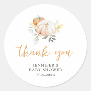 Sticker Rond Citrouille Automne Baby shower d'aquarelle d'autom