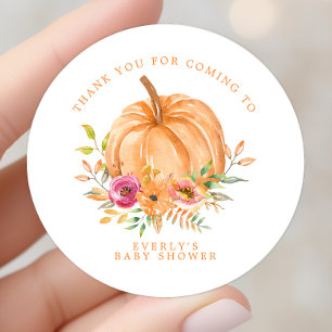 Sticker Rond Citrouille automne Baby shower Floral Merci