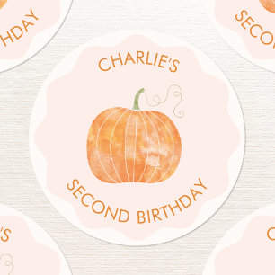Sticker Rond Citrouille Automne Personnalisé Deuxième 2e annive