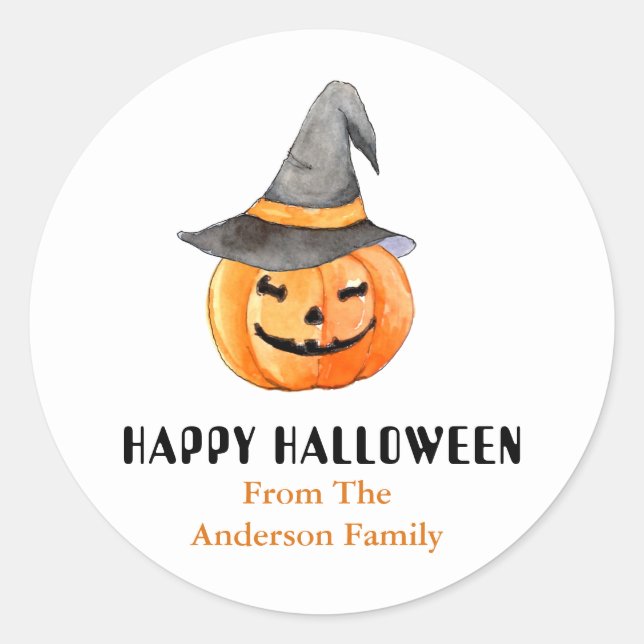 Sticker Rond Citrouille avec casquette sorcier Halloween (Devant)
