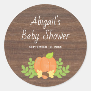 Sticker Rond Citrouille   Baby shower rustique neutre entre les