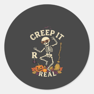 Sticker Rond Citrouille Balai de squelette dansant Creep It Rea