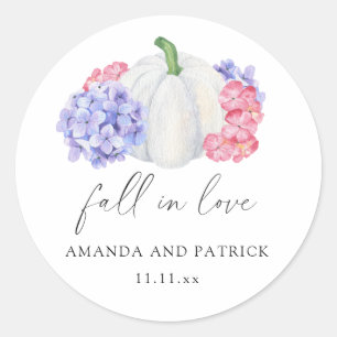 Sticker Rond Citrouille blanc et fleurs d'hydrangea mariage