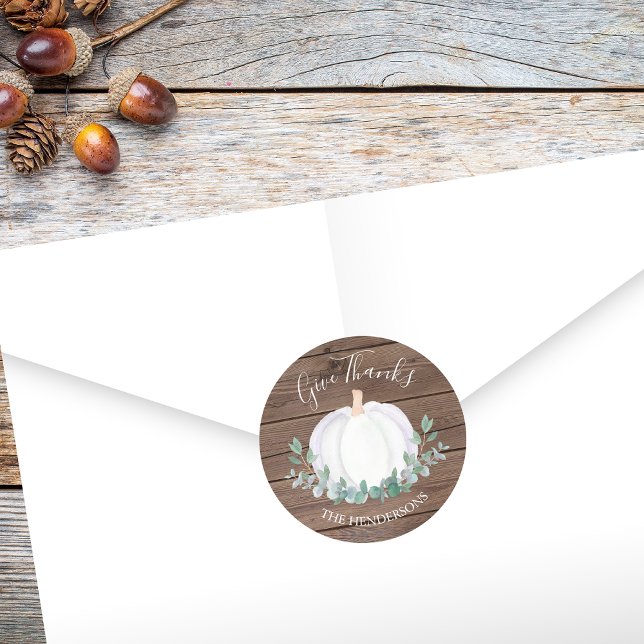 Sticker Rond Citrouille blanc Eucalyptus Barne Bois (Créateur téléchargé)