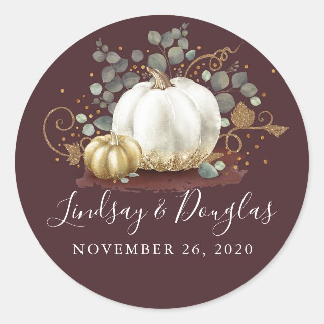 Sticker Rond Citrouille blanc or Mariage de automne Bourgogne r (Devant)