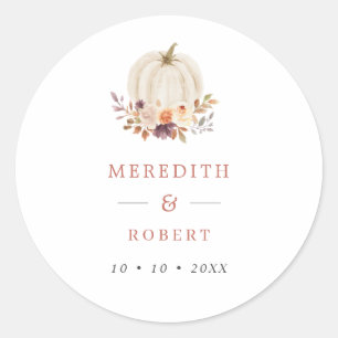 Sticker Rond Citrouille blanc violet et Mariage de fleurs en te