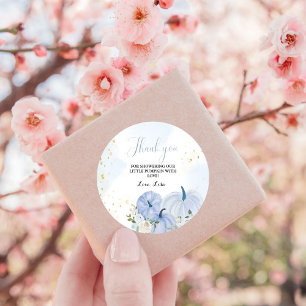 Sticker Rond Citrouille bleu automne Floral Boy Baby shower