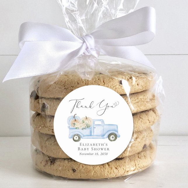 Sticker Rond Citrouille Bleu Camion bébé garçon douche Merci (Créateur téléchargé)