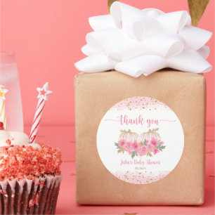 Sticker Rond Citrouille Blush rose or bébé fille Douche Favoris