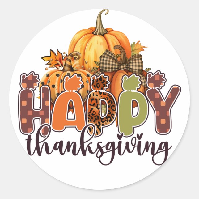 Sticker Rond Citrouille bon thanksgiving (Devant)