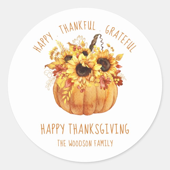 Sticker Rond Citrouille bon thanksgiving Sunflowers (Devant)