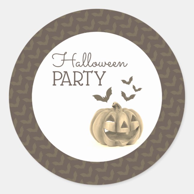Sticker Rond Citrouille & chauves-souris, fête d'Halloween (Devant)