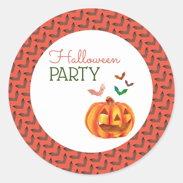 Sticker Rond Citrouille & chauves-souris, fête d'Halloween (Devant)