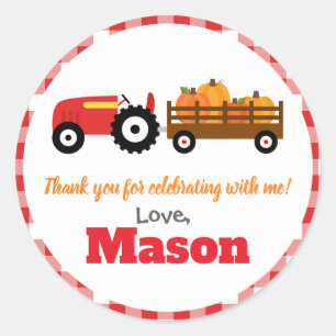 Sticker Rond Citrouille citrouille - Tracteur rouge rond