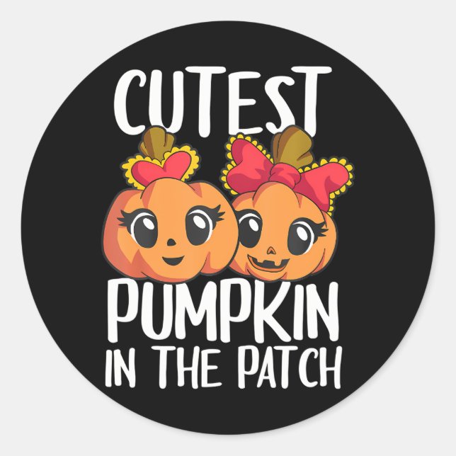 Sticker Rond Citrouille Cutest Dans Le Patch Les Filles Enfants (Devant)