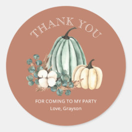 Sticker Rond Citrouille d'automne 1er anniversaire Merci