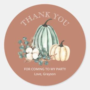 Sticker Rond Citrouille d'automne 1er anniversaire Merci