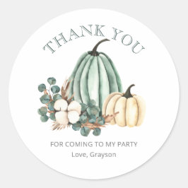 Sticker Rond Citrouille d'automne 1er anniversaire Merci