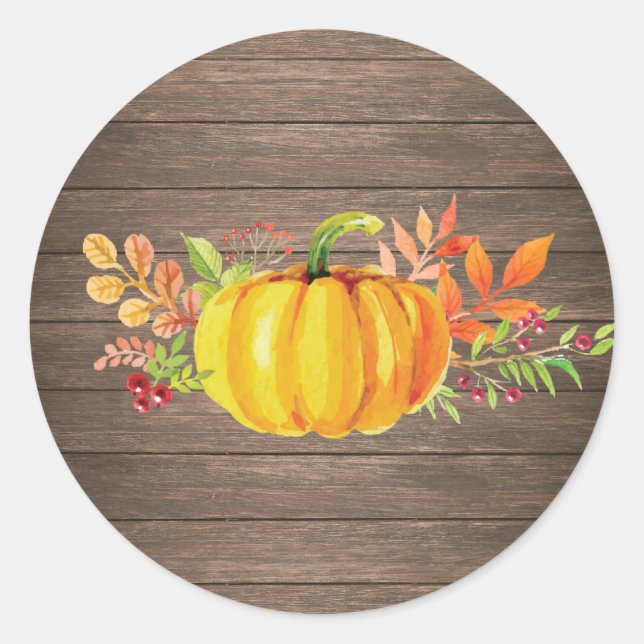 Sticker Rond Citrouille d'automne à l'aquarelle rustique (Devant)