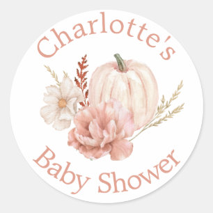 Sticker Rond Citrouille d'automne Baby shower floral Boho