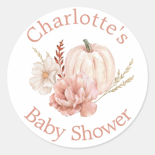 Sticker Rond Citrouille d'automne Baby shower floral Boho (Devant)