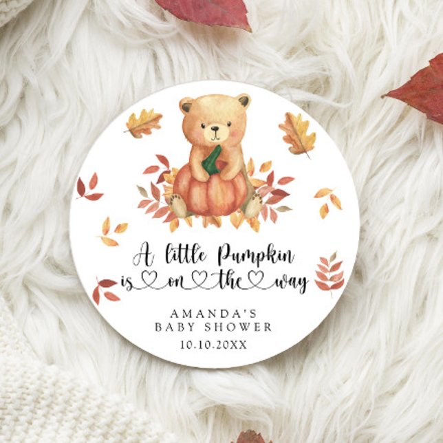Sticker Rond Citrouille d'automne et Baby shower d'ours (Créateur téléchargé)