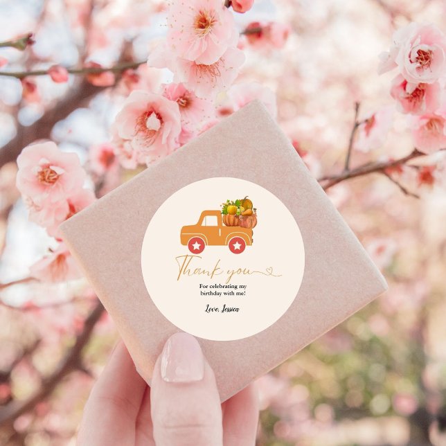 Sticker Rond Citrouille d'automne merci anniversaire (Créateur téléchargé)