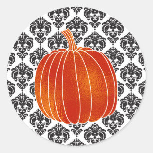 Sticker Rond Citrouille d'automne orange brillant blanc noir da