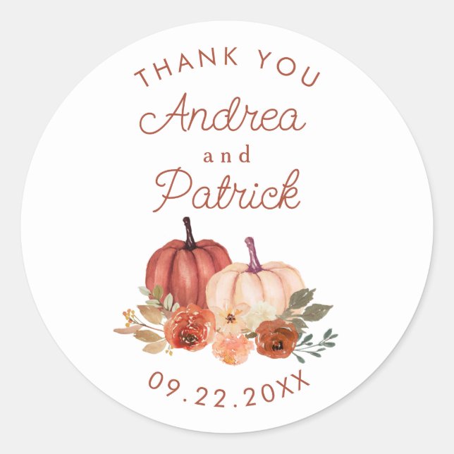 Sticker Rond Citrouille d'automne Terracotta Mariage Merci (Devant)