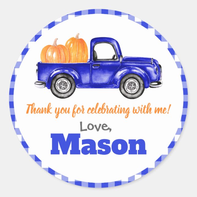 Sticker Rond Citrouille de camion citrouille Patch - Blue Truck (Devant)
