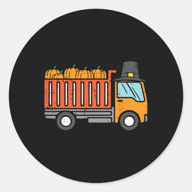 Sticker Rond Citrouille de camion de Thanksgiving Automne autom (Devant)