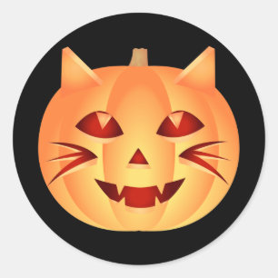 Sticker Rond Citrouille de chats d'Halloween