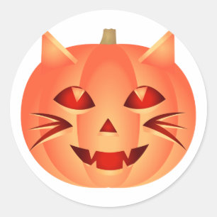 Sticker Rond Citrouille de chats d'Halloween