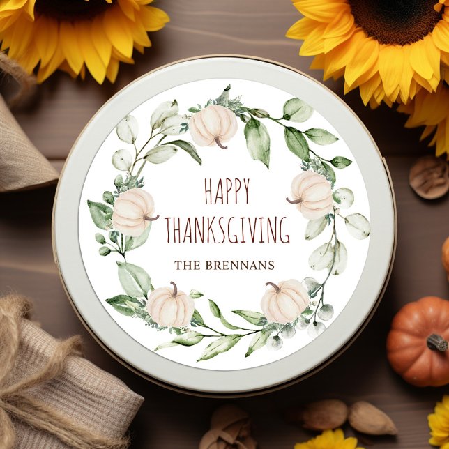 Sticker Rond Citrouille de Thankgiving Automne moderne Eucalypt (Thanksgiving Pumpkin Fall Modern Eucalyptus Classic Round Sticker)