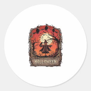 Sticker Rond Citrouille d'Halloween Épouvantail Sorcières Plein
