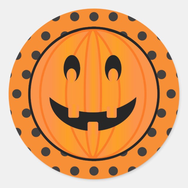 Sticker Rond Citrouille d'Halloween et points Polka (Devant)