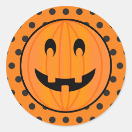 Sticker Rond Citrouille d'Halloween et points Polka