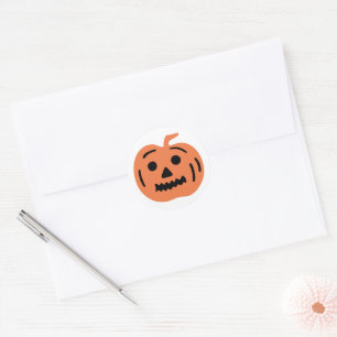 Sticker Rond Citrouille d'Halloween Jack-O-Lantern orange