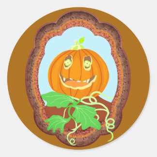 Sticker Rond Citrouille d'Halloween souriante fantaisiste et ef