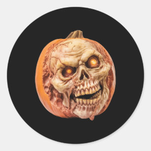 Sticker Rond Citrouille d'horreur inspiré par Zombie drôle Hall