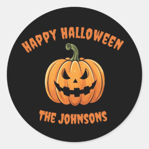 Sticker Rond Citrouille Éffrayant personnalisé Halloween heureu