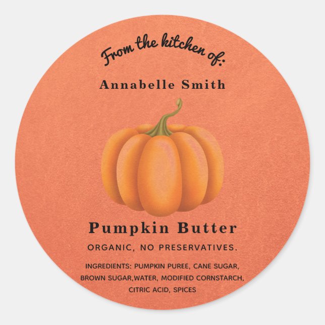 Sticker Rond Citrouille Épice Orange Automne Personnalisé Jar (Devant)